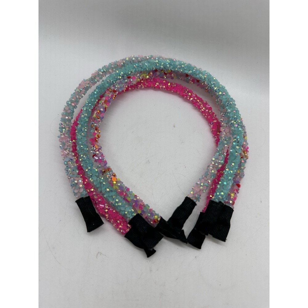 Girls Sparkle Sequin Beaded Headbands Lot of‎ 4 Pink & Blue Party Dress Up